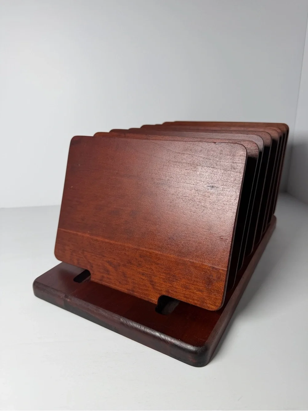 Vintage Wood Levenger Desk Organizer MCM Style 8 Moveable Partitions Retro Rare